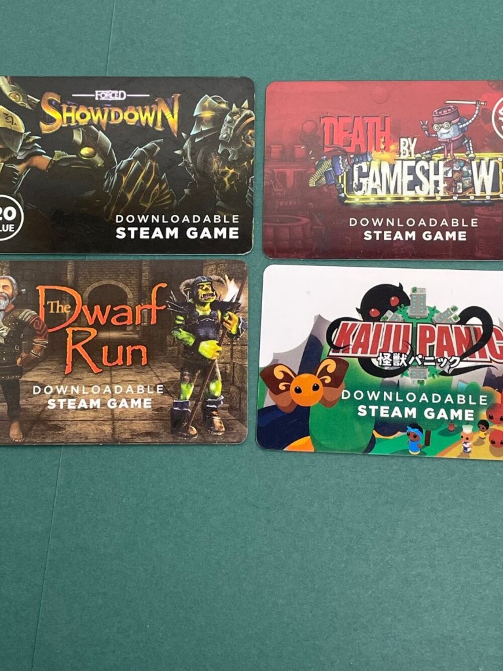 Lot of 4 Geek Fuel Steam Game Cards Unrevealed Codes Forced Showdown Kaiju Panic